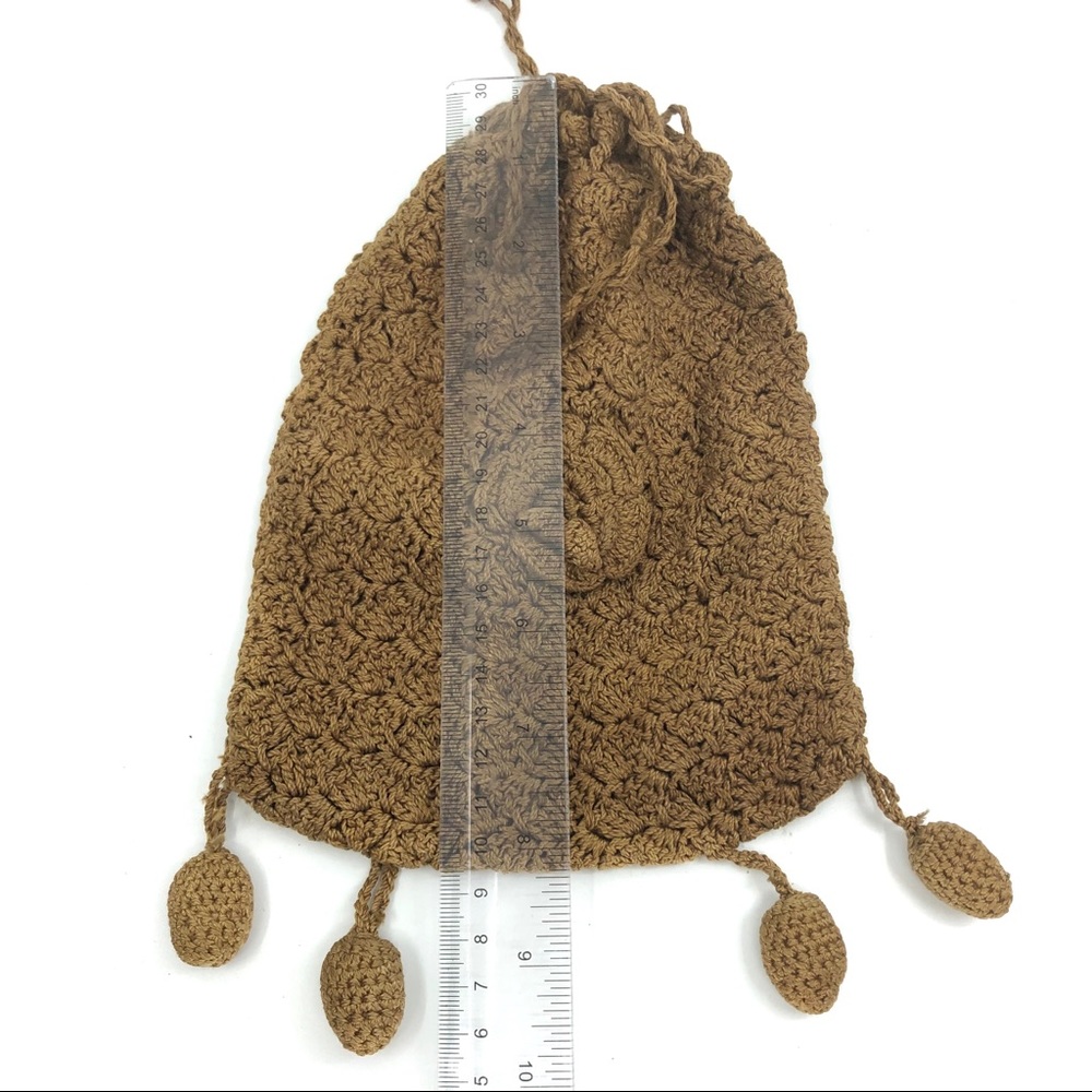 Victorian Brown Crochet Drawstring Reticule Bag - Picture 6 of 12
